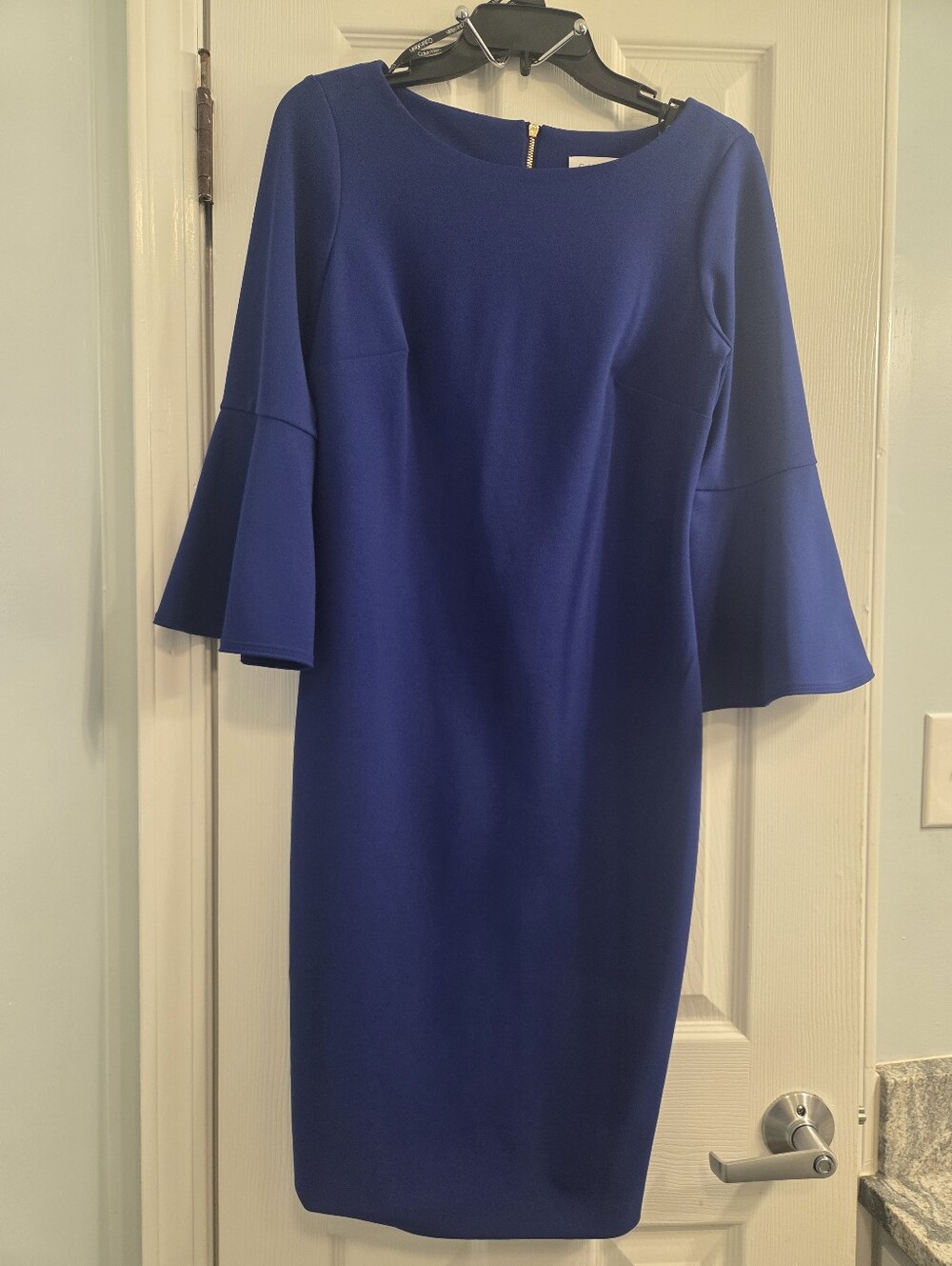 Calvin Klein Royal Blue Bell-Sleeve Midi Sheath Dress